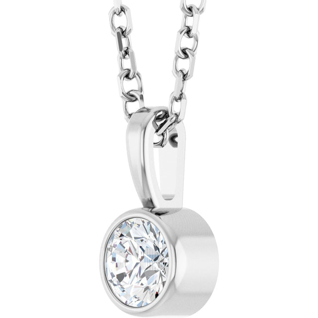 Platinum Round Natural Diamond Bezel-Set Solitaire Necklace or Pendant - view 2