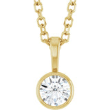 14K Gold Round Natural Diamond Bezel-Set Solitaire Necklace or Pendant – up to 0.06 CTW - Yellow Gold