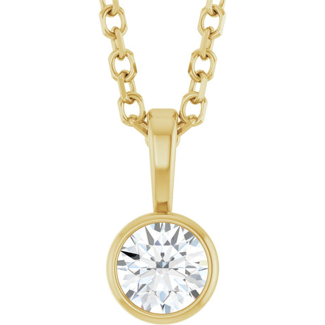 14K Gold Round Natural Diamond Bezel-Set Solitaire Necklace or Pendant – up to 0.06 CTW - Yellow Gold