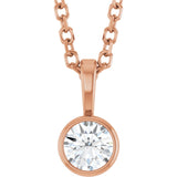 14K Gold Round Natural Diamond Bezel-Set Solitaire Necklace or Pendant – up to 0.06 CTW - Rose Gold