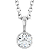 Platinum Round Natural Diamond Bezel-Set Solitaire Necklace or Pendant