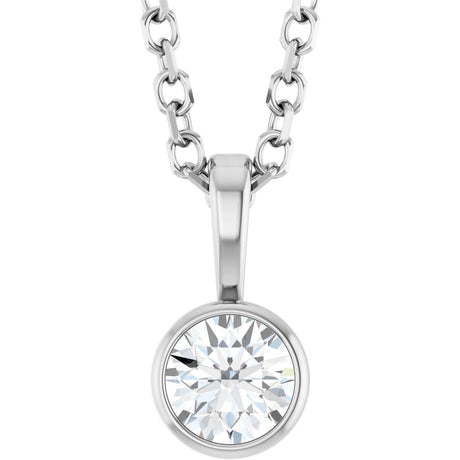 14K Gold Round Natural Diamond Bezel-Set Solitaire Necklace or Pendant – up to 0.06 CTW - White Gold