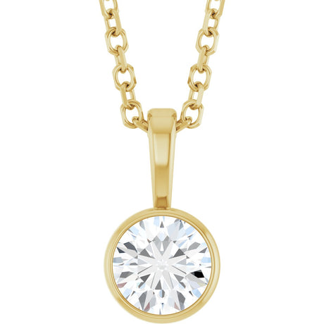 14K Gold Round Lab-Grown Diamond Bezel-Set Solitaire Necklace or Pendant - Yellow Gold
