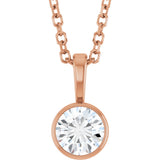 14K Gold Round Lab-Grown Diamond Bezel-Set Solitaire Necklace or Pendant - Rose Gold