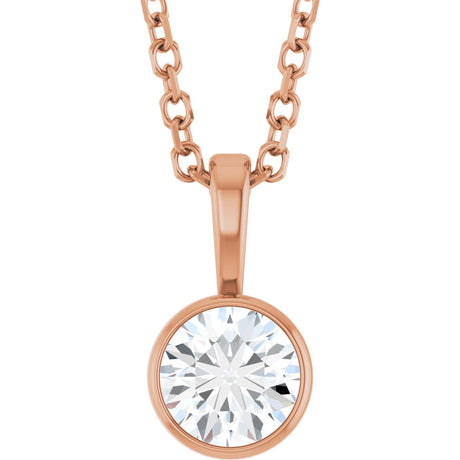 14K Gold Round Lab-Grown Diamond Bezel-Set Solitaire Necklace or Pendant - Rose Gold