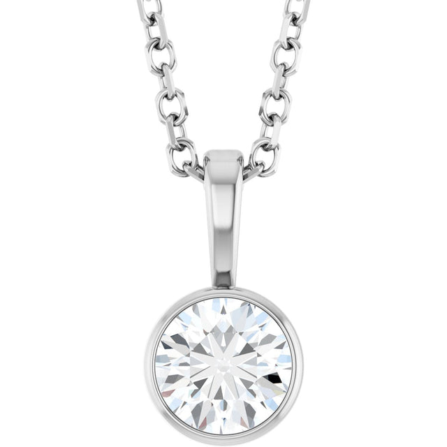 14K Gold Round Lab-Grown Diamond Bezel-Set Solitaire Necklace or Pendant - White Gold