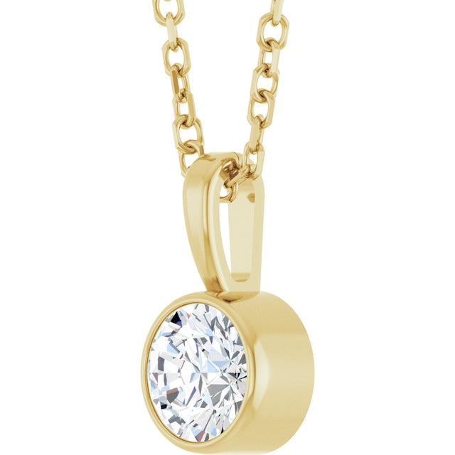 14K Gold Round Lab-Grown Diamond Bezel-Set Solitaire Necklace or Pendant - Yellow Gold - view 2