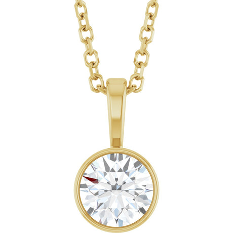 14K Gold Round Natural Diamond Bezel-Set Solitaire Necklace or Pendant – up to 0.06 CTW - Yellow Gold