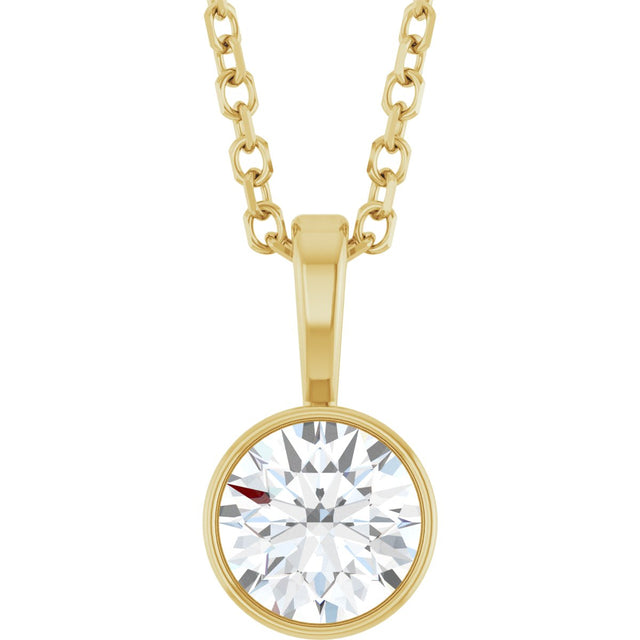 14K Gold Round Natural Diamond Bezel-Set Solitaire Necklace or Pendant – up to 0.06 CTW - Yellow Gold
