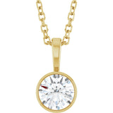 14K Gold Round Lab-Grown Diamond Bezel-Set Solitaire Necklace or Pendant - Yellow Gold