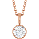 14K Gold Round Lab-Grown Diamond Bezel-Set Solitaire Necklace or Pendant - Rose Gold
