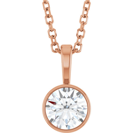 14K Gold Round Lab-Grown Diamond Bezel-Set Solitaire Necklace or Pendant - Rose Gold