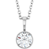 Platinum Round Lab-Grown Diamond Bezel-Set Solitaire Necklace or Pendant