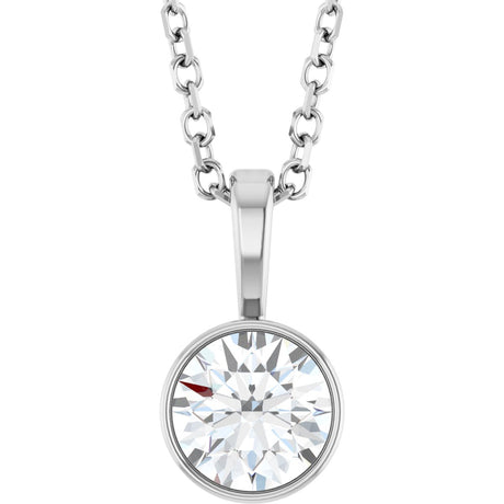 14K Gold Round Lab-Grown Diamond Bezel-Set Solitaire Necklace or Pendant - White Gold
