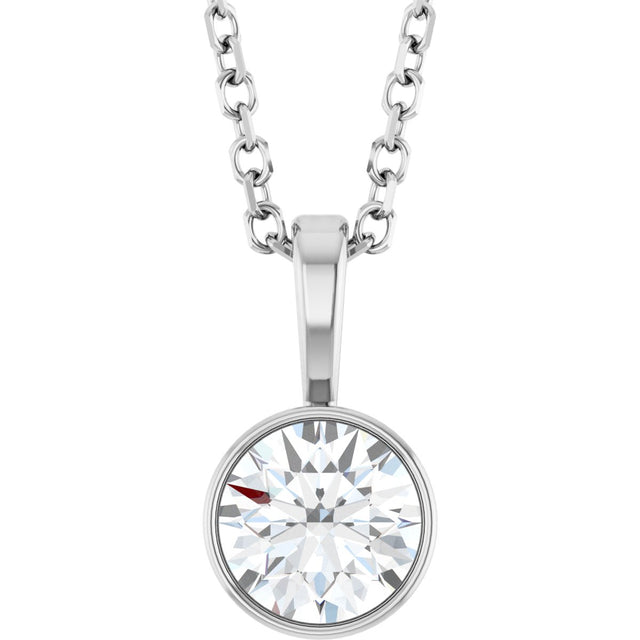 14K Gold Round Lab-Grown Diamond Bezel-Set Solitaire Necklace or Pendant - White Gold