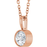 14K Gold Round Natural Diamond Bezel-Set Solitaire Necklace or Pendant – up to 0.06 CTW - Rose Gold - view 2