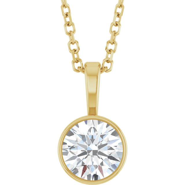 14K Gold Round Natural Diamond Bezel-Set Solitaire Necklace or Pendant – up to 0.06 CTW - Yellow Gold
