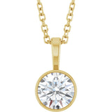 14K Gold Round Lab-Grown Diamond Bezel-Set Solitaire Necklace or Pendant - Yellow Gold