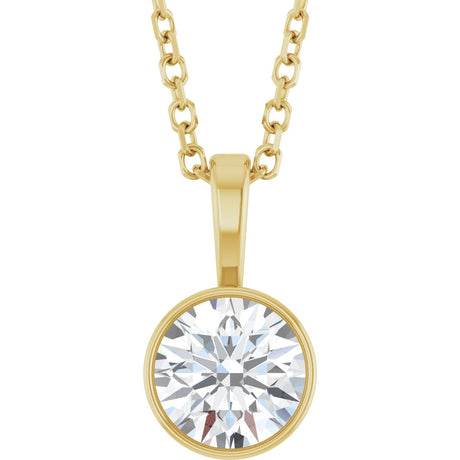 14K Gold Round Lab-Grown Diamond Bezel-Set Solitaire Necklace or Pendant - Yellow Gold