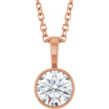 14K Gold Round Lab-Grown Diamond Bezel-Set Solitaire Necklace or Pendant - Rose Gold