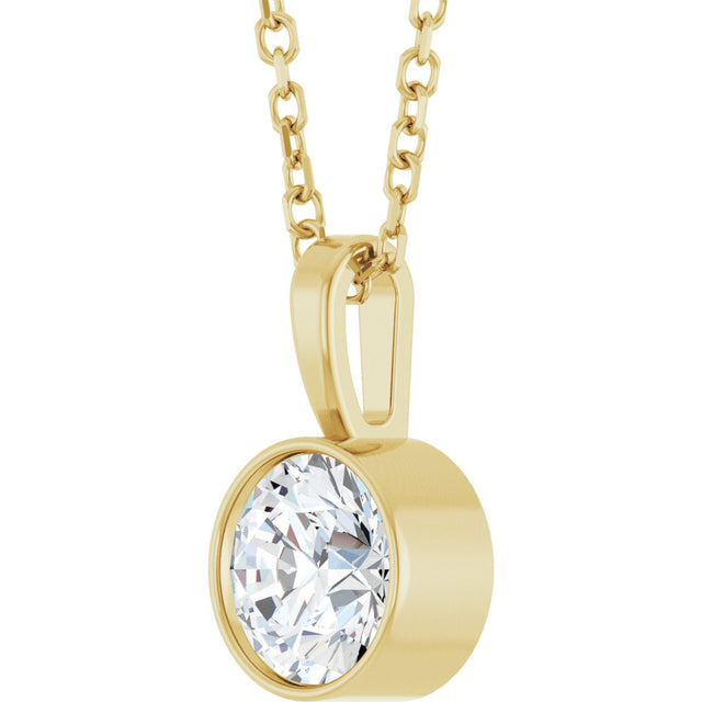 14K Gold Round Lab-Grown Diamond Bezel-Set Solitaire Necklace or Pendant - Yellow Gold - view 2
