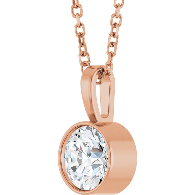 14K Gold Round Lab-Grown Diamond Bezel-Set Solitaire Necklace or Pendant - Rose Gold - view 2