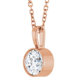 14K Gold Round Natural Diamond Bezel-Set Solitaire Necklace or Pendant – up to 0.06 CTW - Rose Gold - view 2