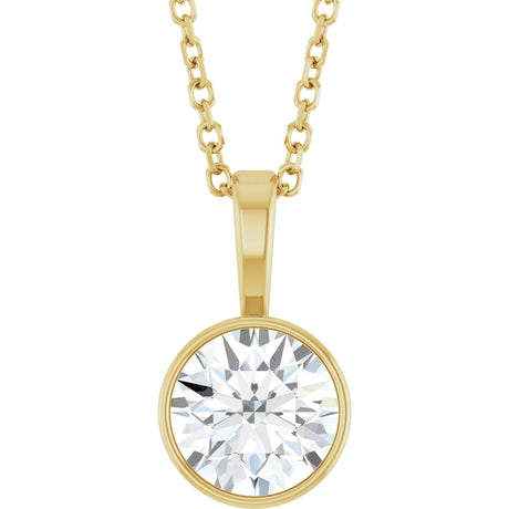 14K Gold Round Lab-Grown Diamond Bezel-Set Solitaire Necklace or Pendant - Yellow Gold