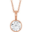 14K Gold Round Lab-Grown Diamond Bezel-Set Solitaire Necklace or Pendant - Rose Gold
