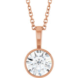 14K Gold Round Lab-Grown Diamond Bezel-Set Solitaire Necklace or Pendant - Rose Gold