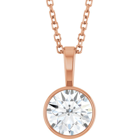 14K Gold Round Lab-Grown Diamond Bezel-Set Solitaire Necklace or Pendant - Rose Gold