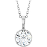 14K Gold Round Lab-Grown Diamond Bezel-Set Solitaire Necklace or Pendant - White Gold