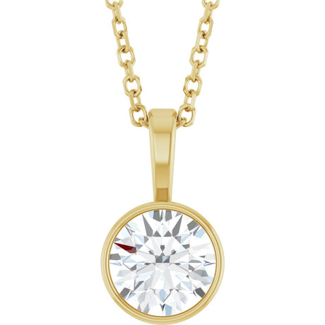 14K Gold Round Natural Diamond Bezel-Set Solitaire Necklace or Pendant – up to 0.06 CTW - Yellow Gold