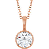 14K Gold Round Natural Diamond Bezel-Set Solitaire Necklace or Pendant – up to 0.06 CTW - Rose Gold