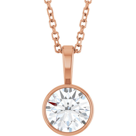 14K Gold Round Lab-Grown Diamond Bezel-Set Solitaire Necklace or Pendant - Rose Gold