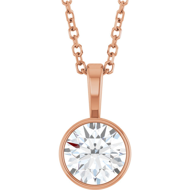 14K Gold Round Lab-Grown Diamond Bezel-Set Solitaire Necklace or Pendant - Rose Gold