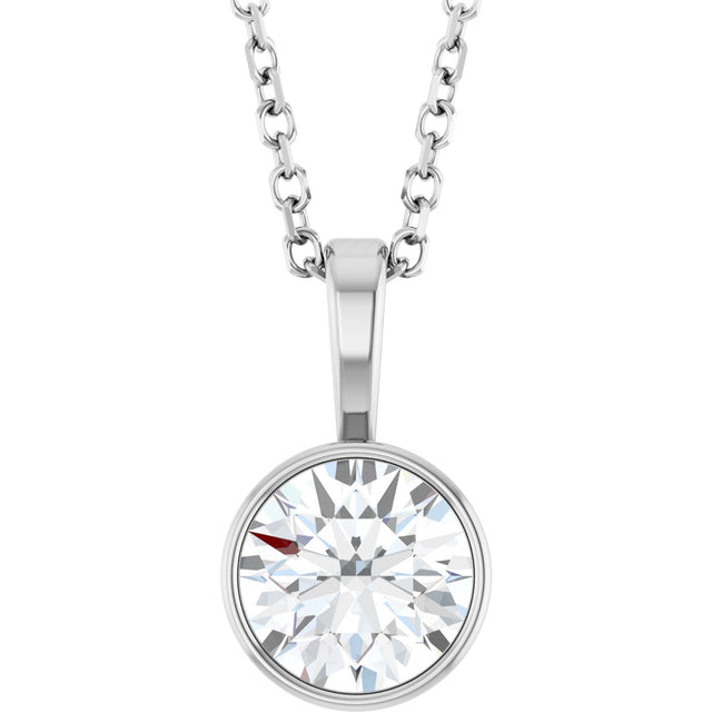 14K Gold Round Natural Diamond Bezel-Set Solitaire Necklace or Pendant – up to 0.06 CTW - White Gold