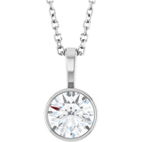 Platinum Round Natural Diamond Bezel-Set Solitaire Necklace or Pendant