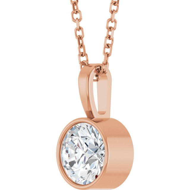 14K Gold Round Lab-Grown Diamond Bezel-Set Solitaire Necklace or Pendant - Rose Gold - view 2