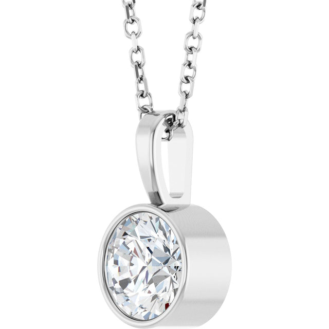 Platinum Round Lab-Grown Diamond Bezel-Set Solitaire Necklace or Pendant - view 2