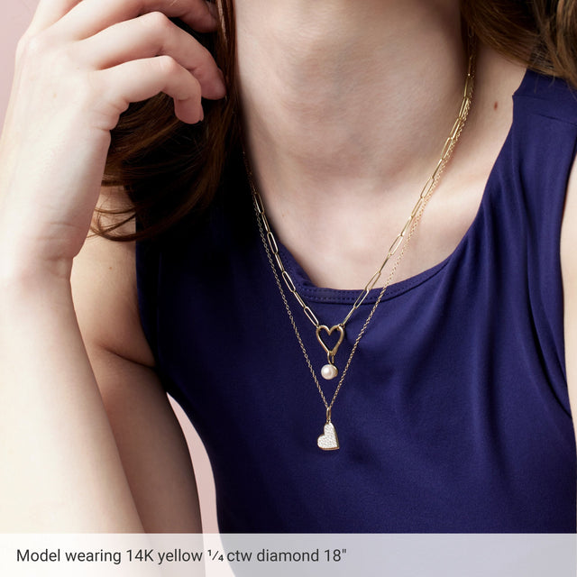 14K Gold Round Natural Diamond Pavé-Style Heart Necklace or Pendant - Rose Gold - view 3