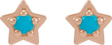 14K Gold Round Natural Turquoise Star Cabochon Earrings - Rose Gold - view 2