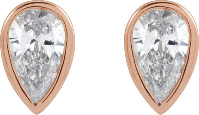 14K Gold Natural Diamond Pear Bezel-Set Stud Earrings – 3x2mm - Rose Gold - view 2