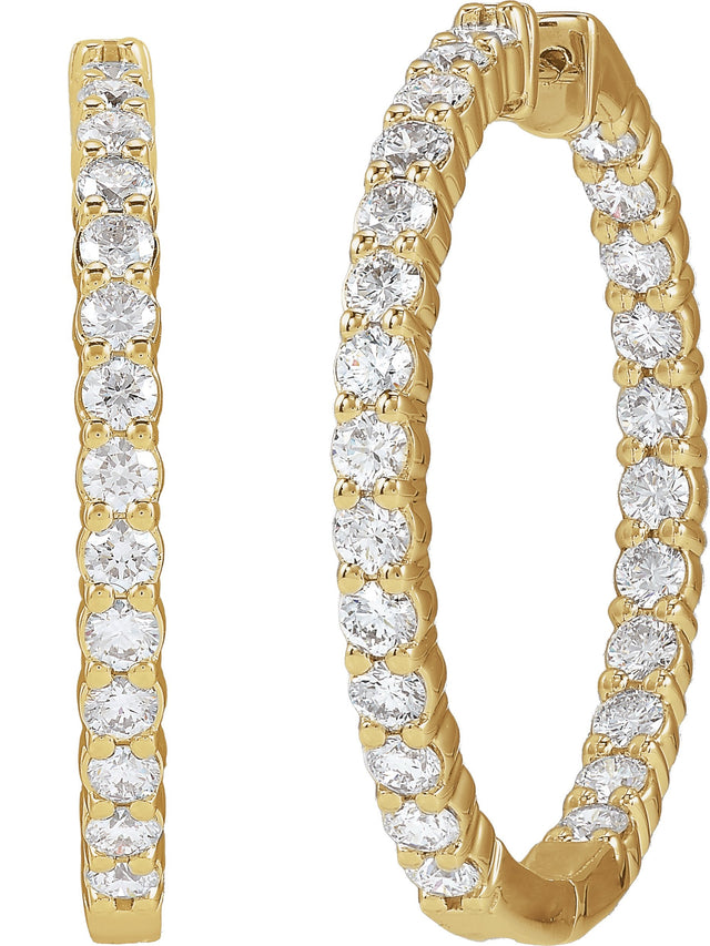 14K Gold Round Lab-Grown Diamond Inside-Outside Hoop Earrings – 1.5-3mm Stones - Yellow Gold - view 2