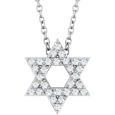 14K Gold Round Natural Diamond Star of David Necklace or Pendant - White Gold