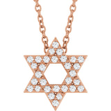 14K Gold Round Natural Diamond Star of David Necklace or Pendant - Rose Gold