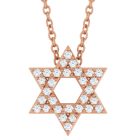 14K Gold Round Natural Diamond Star of David Necklace or Pendant - Rose Gold