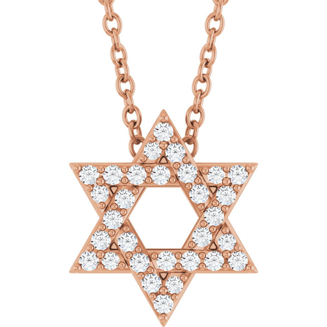 14K Gold Round Natural Diamond Star of David Necklace or Pendant - Rose Gold