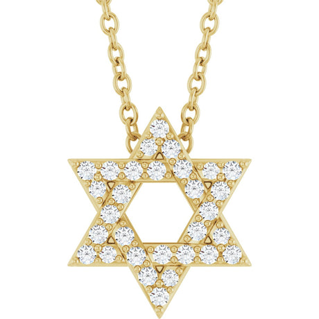 14K Gold Round Natural Diamond Star of David Necklace or Pendant - Yellow Gold