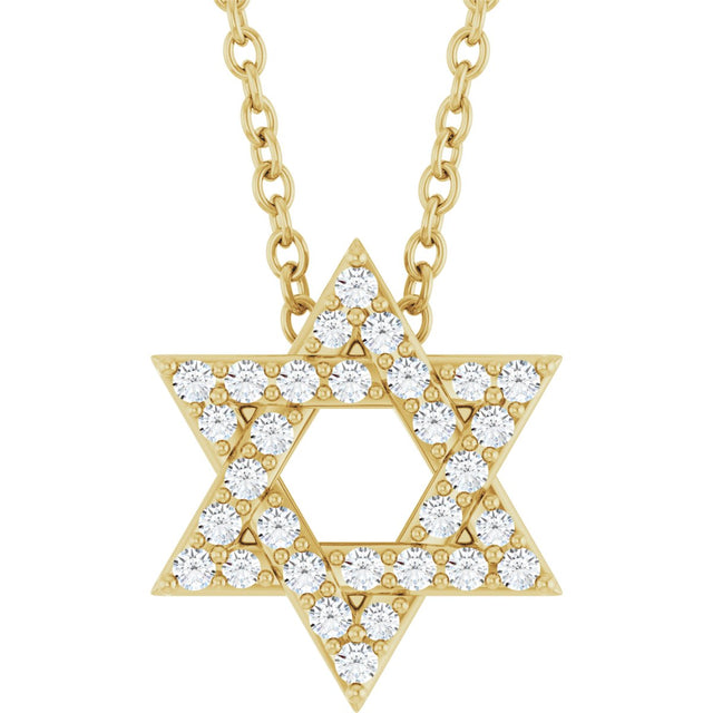 14K Gold Round Natural Diamond Star of David Necklace or Pendant - Yellow Gold